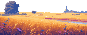 Pixel art wheat field at dusk