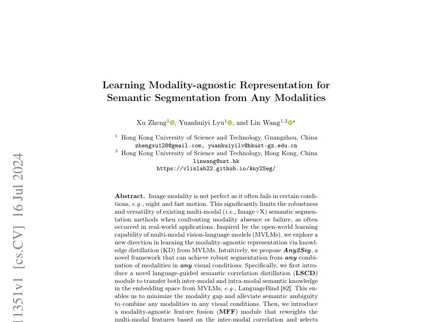 First page of Learning Modality-agnostic Representation for Semantic Segmentation from Any Modalities
