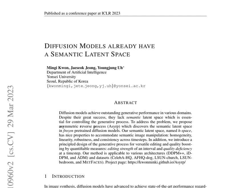 First page of Diffusion Models Already Have a Semantic Latent Space