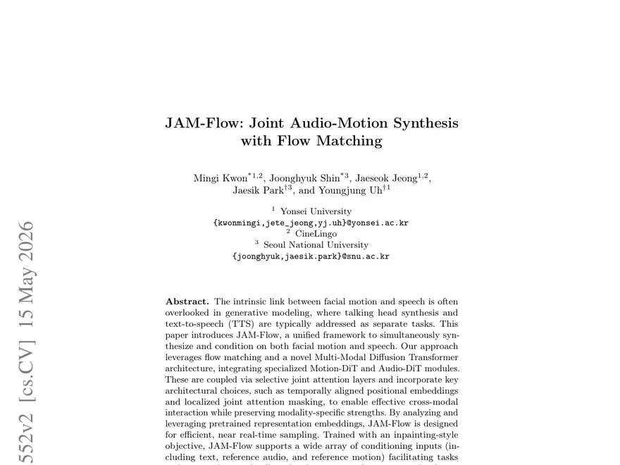 First page of JAM-Flow: Joint Audio-Motion Synthesis with Flow Matching