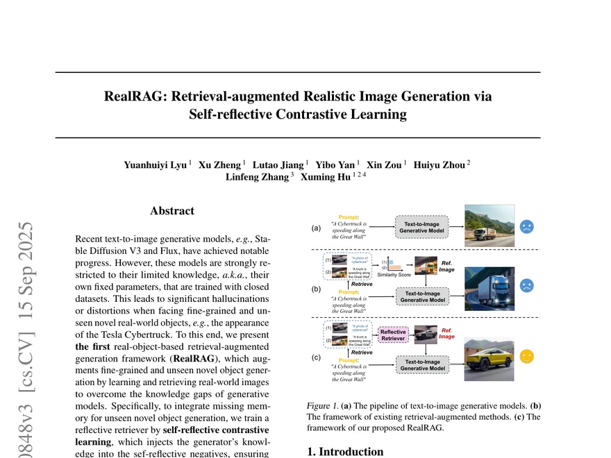 First page of RealRAG: Retrieval-Augmented Realistic Image Generation via Self-Reflective Contrastive Learning