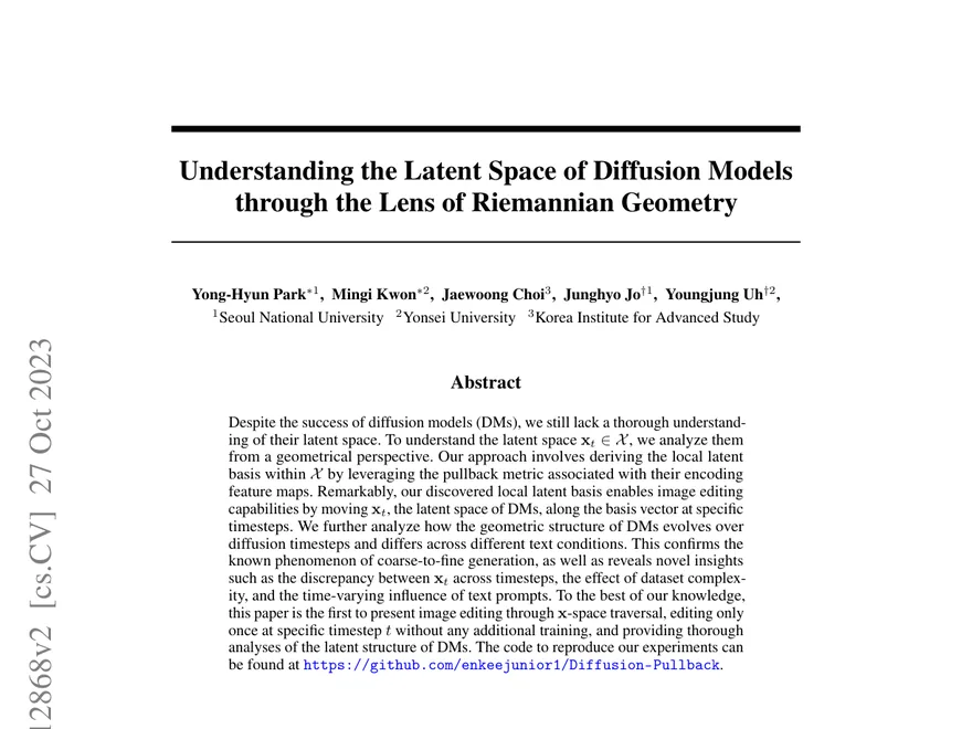 First page of Understanding the Latent Space of Diffusion Models through the Lens of Riemannian Geometry