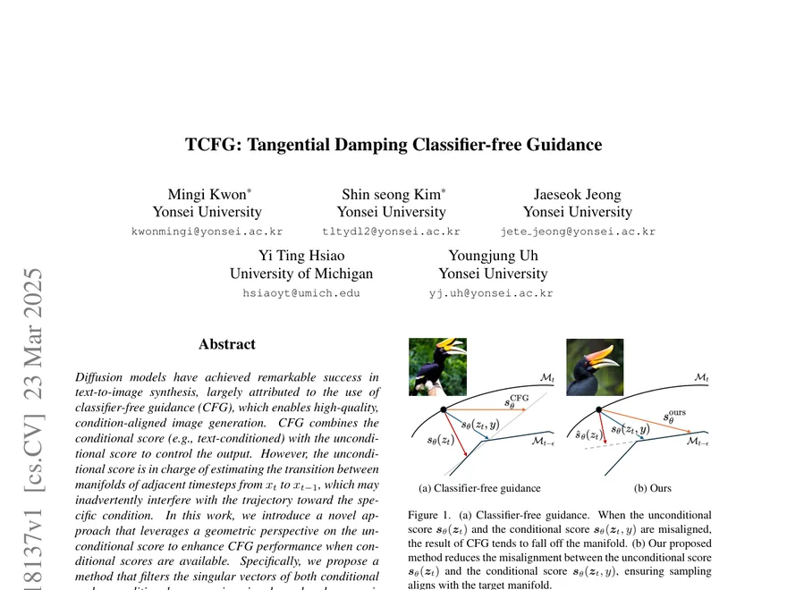 First page of TCFG: Tangential Damping Classifier-free Guidance