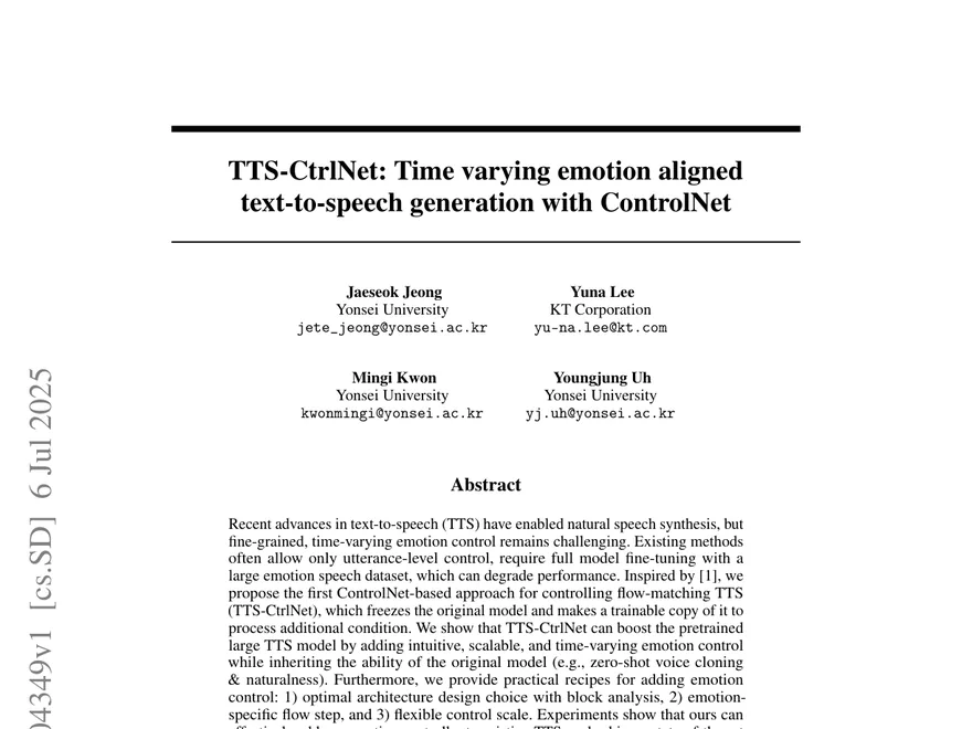 First page of TTS-CtrlNet: Time Varying Emotion Aligned Text-to-Speech Generation with ControlNet