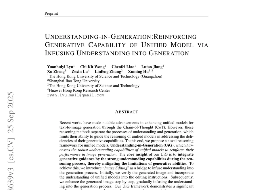 First page of Understanding-in-Generation: Reinforcing Generative Capability of Unified Model via Infusing Understanding into Generation